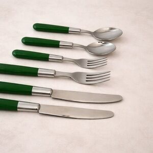 Vintage Abert Italy Green Lucite Flatware -6 Piece Mixed Set Stainless INOX